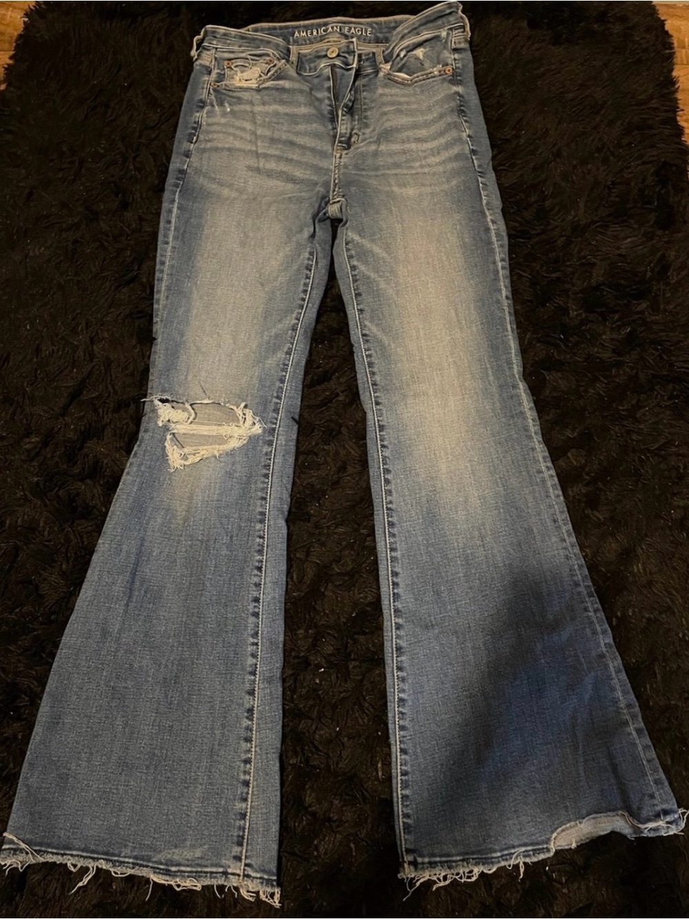 American Eagle Outfitters Light Blue Distressed Flare Jeans